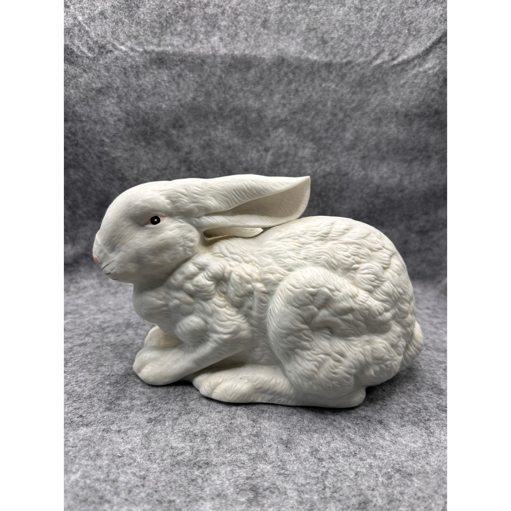 Vintage White Ceramic Rabbit Figurine Textured Bunny Easter Decor Made in Taiwan